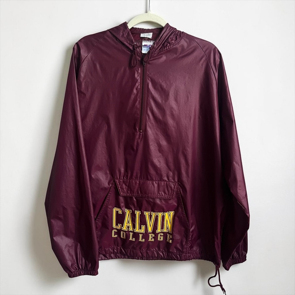 Vintage Calvin College Windbreaker Jacket Men's XL Maroon Gold 90s Ripstop Nylon